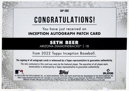 2022 Topps Inception Seth Beer Rookie Patch Auto /249 IAP-SBE