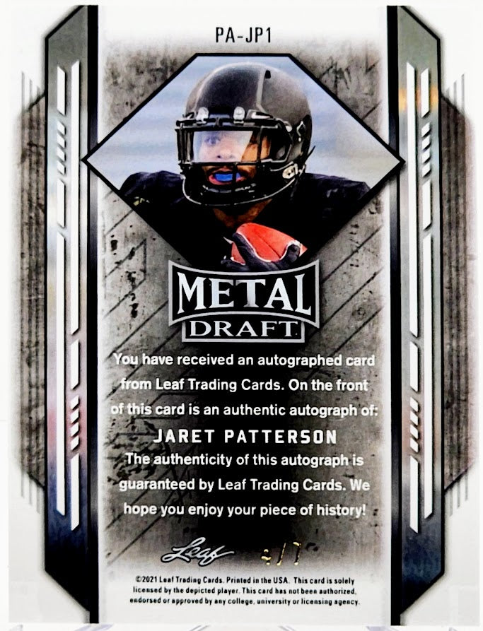 2021 Leaf Metal Draft Auto Portrait Rainbow Silver Orange 4/7 Jaret Patterson Rookie #PA-JP1