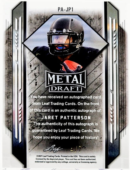 2021 Leaf Metal Draft Auto Portrait Rainbow Silver Orange 4/7 Jaret Patterson Rookie #PA-JP1