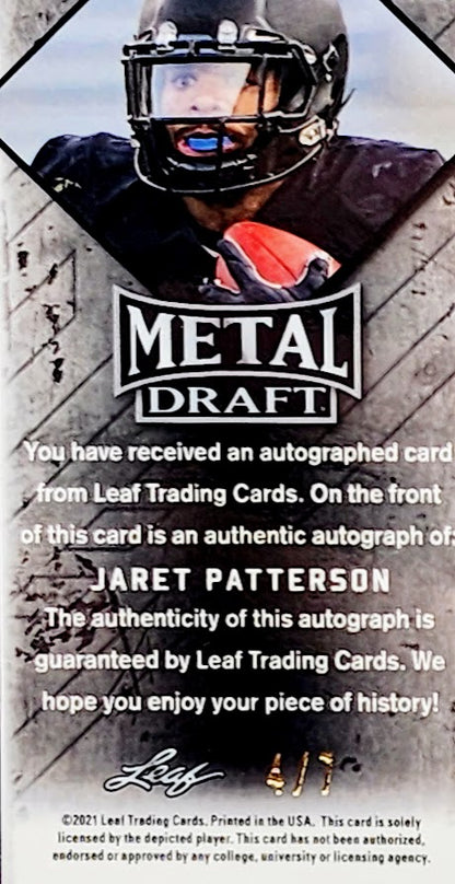 2021 Leaf Metal Draft Auto Portrait Rainbow Silver Orange 4/7 Jaret Patterson Rookie #PA-JP1