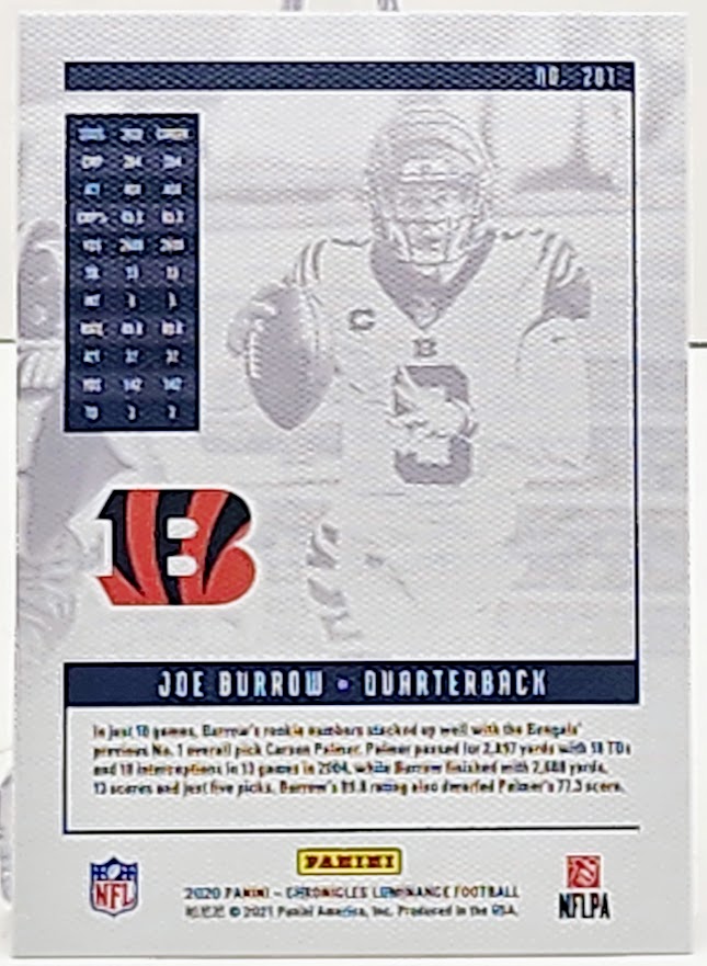 JOE BURROW ROOKIE CARD #207 BENGALS RC 2020 Panini Chronicles Luminance LSU