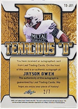 تحميل الصورة إلى عارض المعرض، مسودة Leaf Metal لعام 2021 - توقيعات Tenacious D Mojo Purple #TD-JO1 Jayson Oweh 2/7
