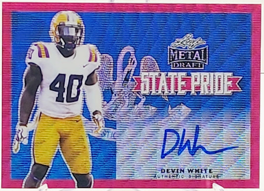 2019 LEAF METAL DRAFT STATE PRIDE PINK SP-DW1 DEVIN WHITE ROOKIE AUTO id#/10