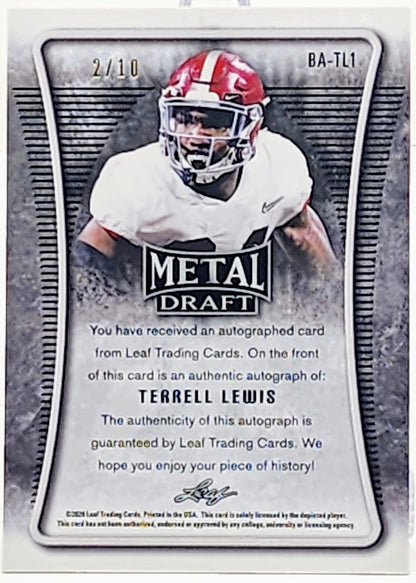 Terrell Lewis Blue Cracked Ice Rookie Auto RC 2/10 2020 Leaf Metal Draft #BA-TL1
