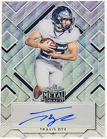 2022 Leaf Metal Draft Travis Dye Silver Autograph Football Card 12/30 BA-TD1