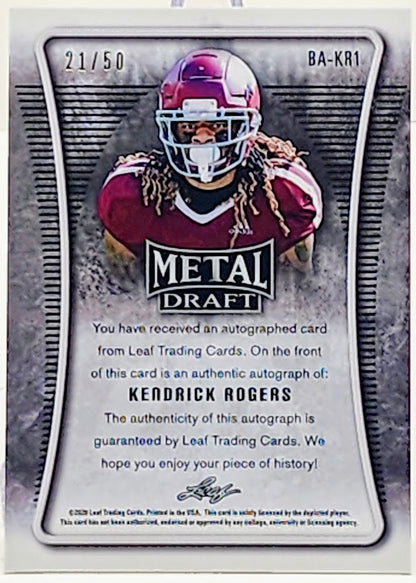 2022 Leaf Metal Draft #BA-KR1 KENDRICK ROGERS Rookie Auto Silver Wave /50
