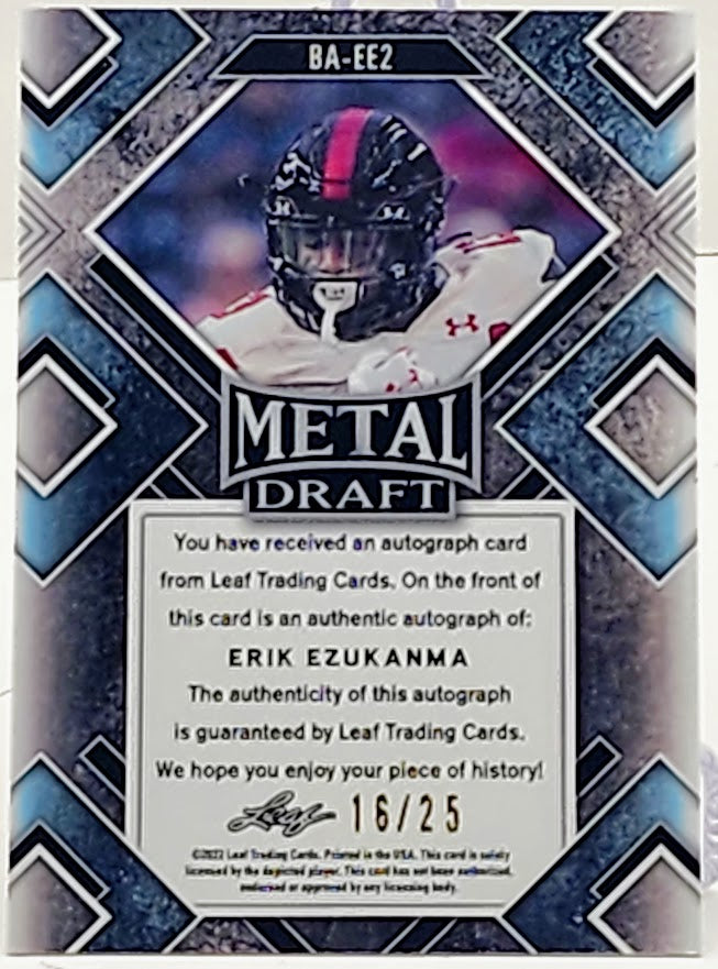 2022 Leaf Metal Draft Silver Crystals 16/25 Erik Ezukanma #BA-EE2 Rookie Auto RC