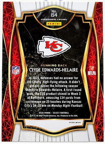 Clyde Edwards-Helaire 2020 Panini Select Premier Silver Prizm Rookie #154 Chiefs