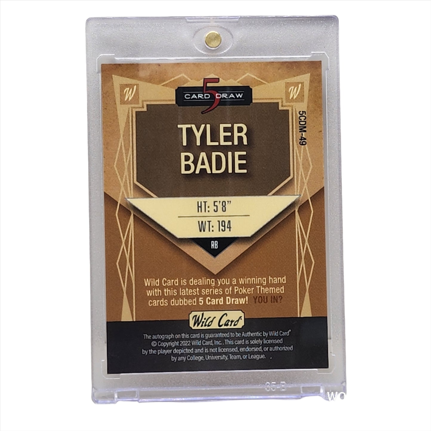 2023 Wild Card 5 Card Draw Auto 5/5 Tyler Badie #5CDM-49