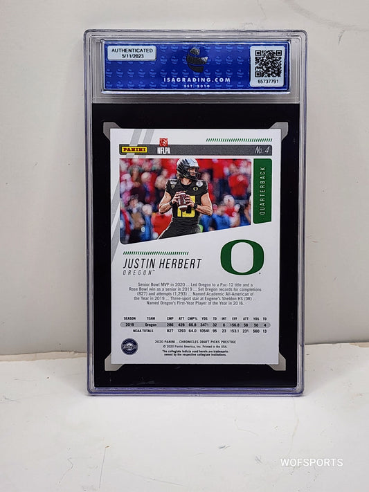 2020 Panini Chronicles Prestige Justin Herbert RC #4 ISA Gem Mint 10
