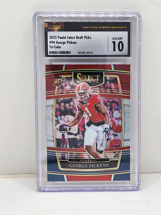 2022 Panini Select Draft Pick Tri-Color Prizm George Pickens RC #94 CSG Gem Mint 10
