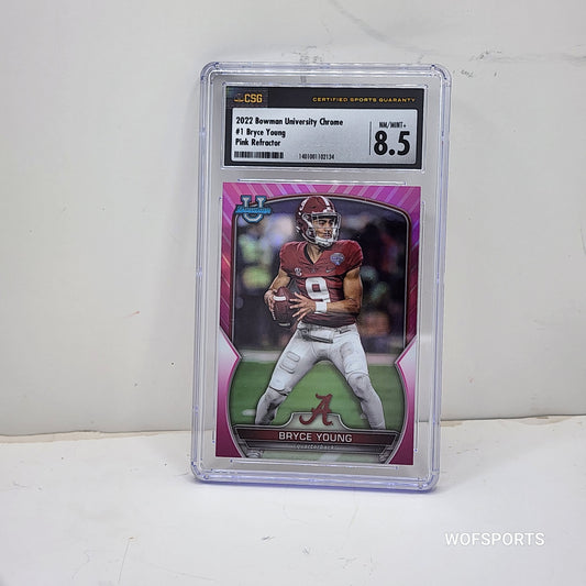 2022 Bowman University Chrome Pink Refractor #1 Bryce Young CSG NM-MNNT+ 8.5
