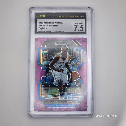 2022 Panini Prizm Draft Picks Purple Ice /149 Russell Westbrook #41 UCLA CSG 7.5