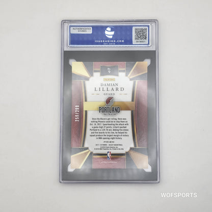 2017-18 Panini Select Blue Prizm /299 Damian Lillard #9 Portland Trail Blazers ISA 10 Gem Mint