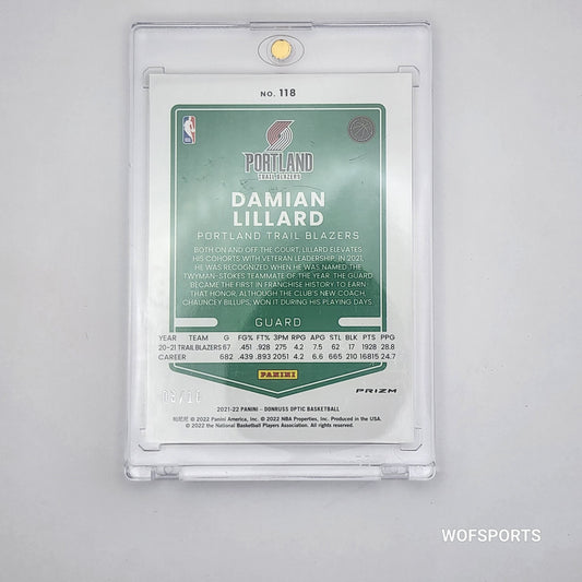 2021-22 Panini Donruss Optic Gold 3/10 Damian Lillard #118 Portland Trail Blazers