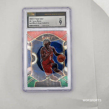 2020-21 Panini Select Red White Green Crake Ice Tyrese Maxey Rookie #81  CSG 9 Mint