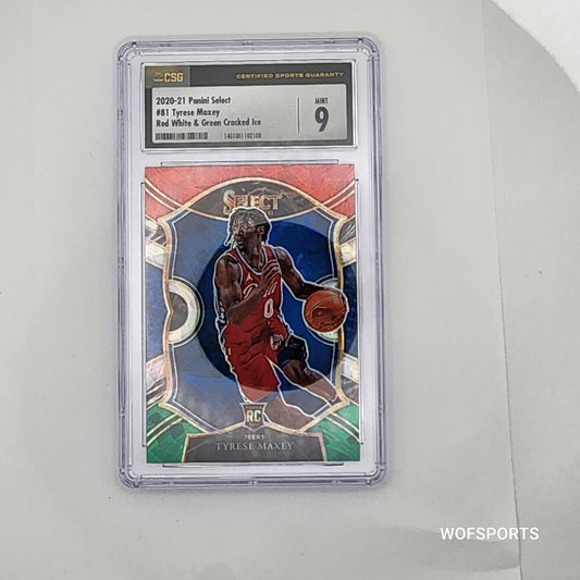 2020-21 Panini Select Red White Green Crake Ice Tyrese Maxey Rookie #81  CSG 9 Mint