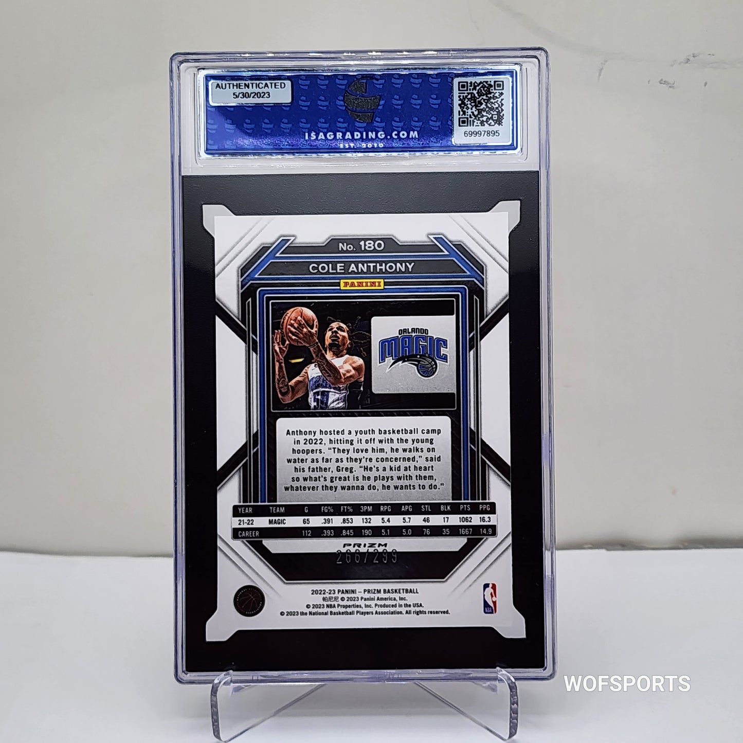 2022-23 Panini Prizm Red Prizm Cole Anthony #180 ISA 10 Gem Mint