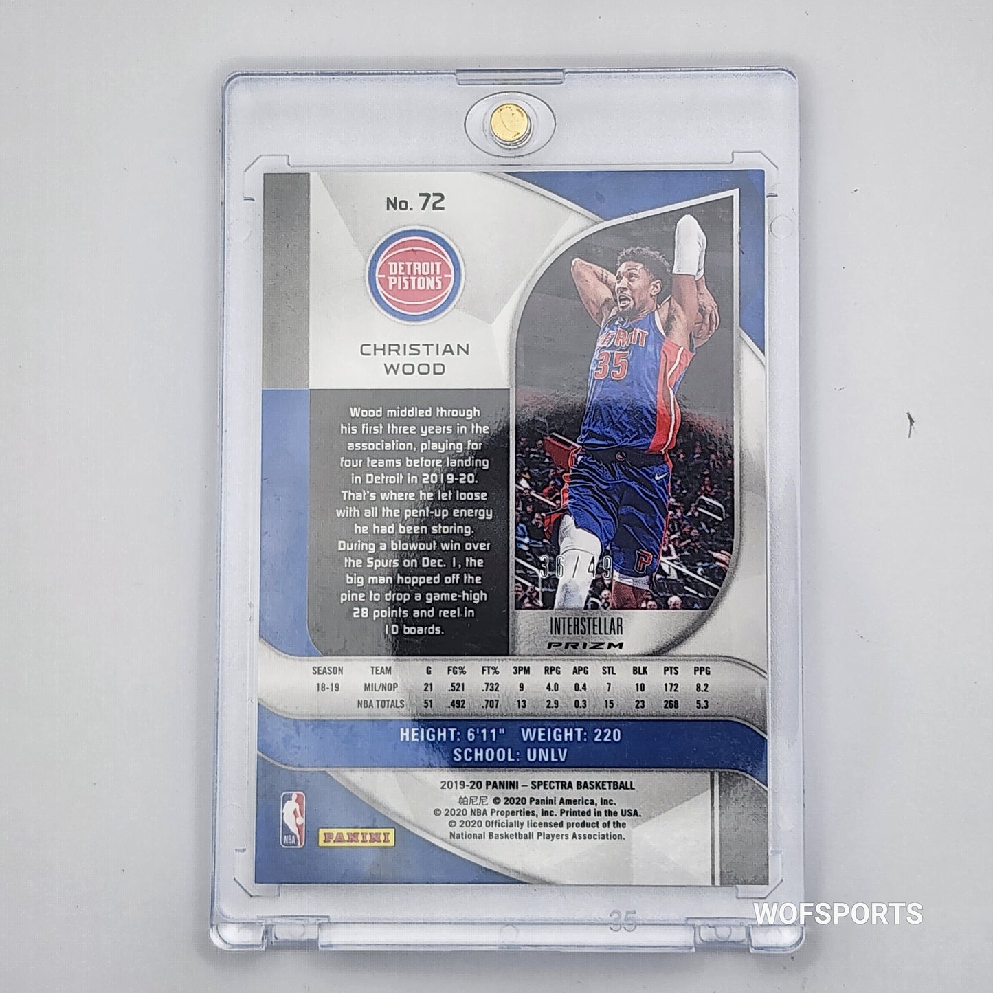 2019-20 Panini Spectra Interstellar Prizm 36/49 Christian Wood #72