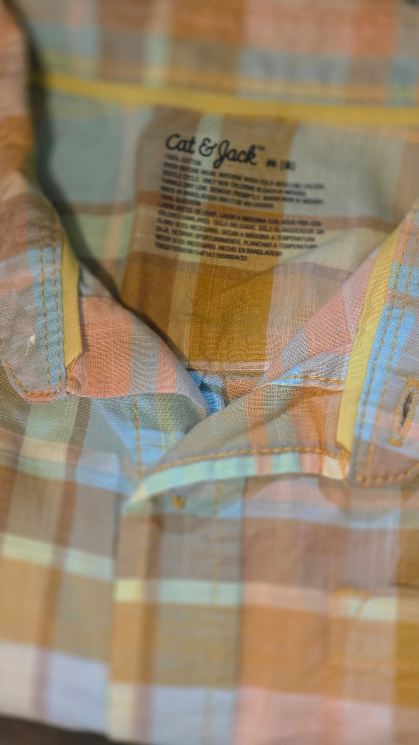 Cat and Jack Boy Orange & Blue Plaid Shirt SZ 6-7 / 8