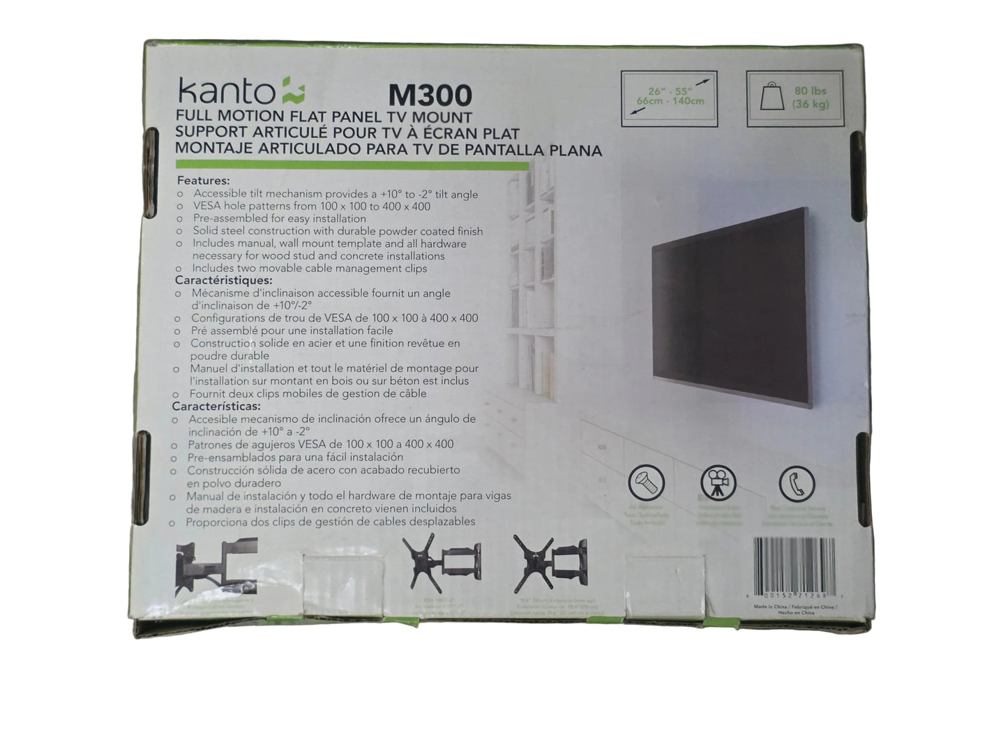 Kanto M300 Full Motion TV Wall Mount for 26"-55" TVs – Up to 80 lbs