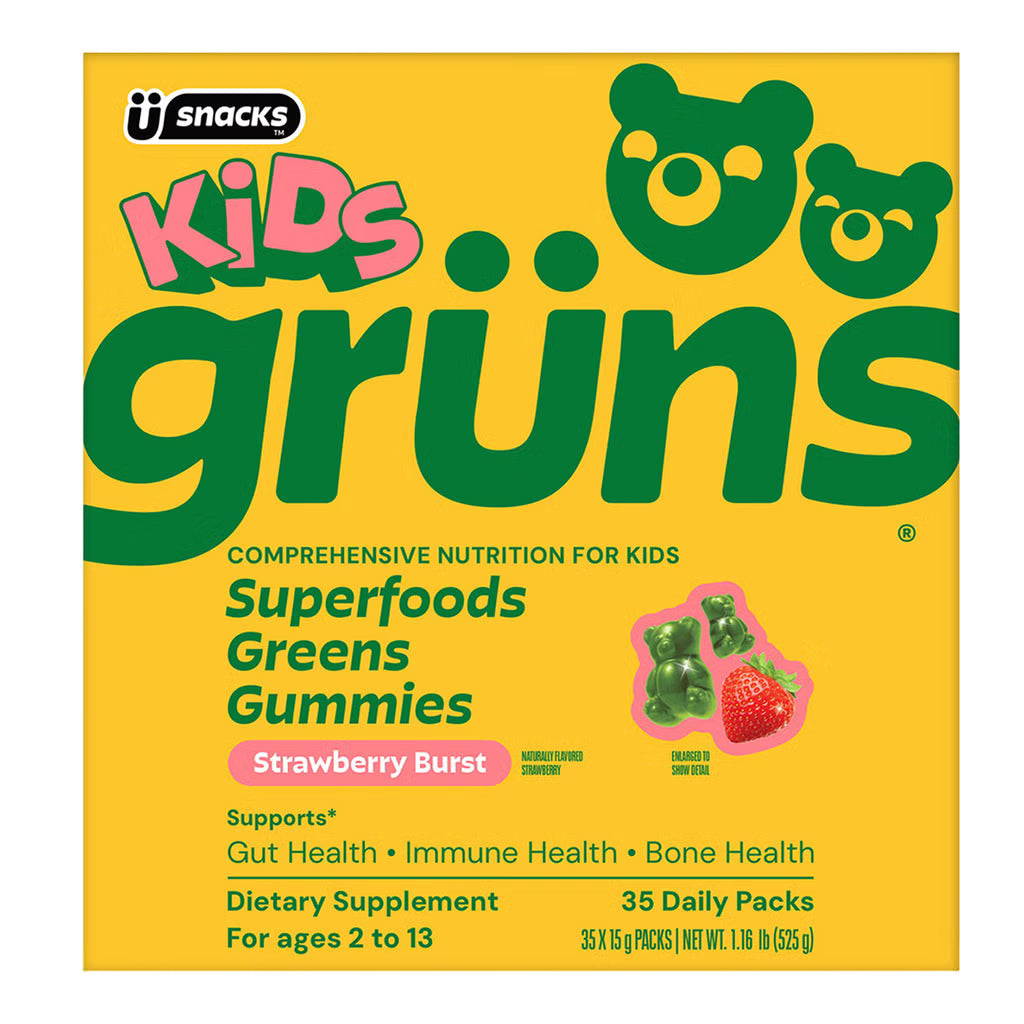 Kids Grüns Superfood Greens Strawberry Burst Flavored Gummies, 35 Daily Packs - Sealed Packages, Damaged Box