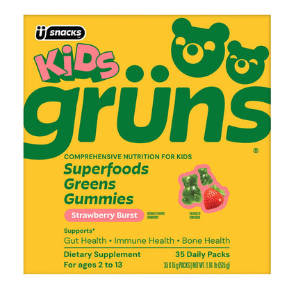 Kids Grüns Superfood Greens Strawberry Burst Flavored Gummies, 35 Daily Packs - Sealed Packages, Damaged Box