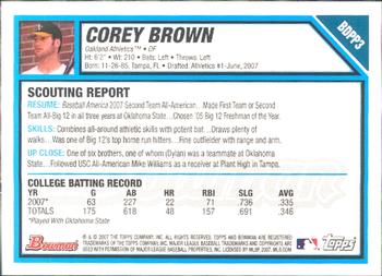 2007 Bowman Draft Picks & Prospects 1st Bowman #BDPP3 Corey Brown Oakland Athletics
