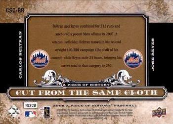 2008 Upper Deck Cut From The Same Cloth Silver /149 Carlos Beltran & Jose Reyes #CSC-BR New York Mets