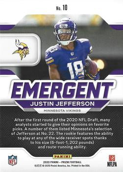 2020 Panini Prizm Emergent Justin Jefferson #10 Minnesota Vikings