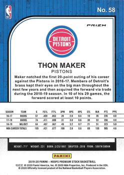 2019-20 Hoops Premium Stock Thon Maker Silver Prizm #58 Detroit Pistons