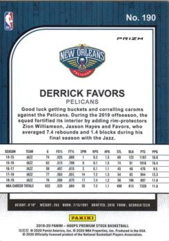 2019-20 Hoops Premium Stock Derrick Favors Silver Prizm #190 New Orleans Pelicans