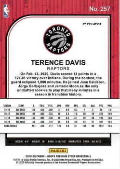 2019-20 Hoops Premium Stock Terence Davis II Rookie Silver Prizm #257 Toronto Raptors
