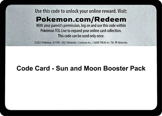 Code Card - Sun and Moon Booster Pack - SM Base Set (SM01) - Bulk of 8