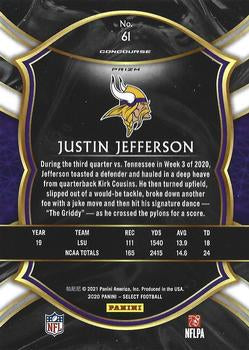 2020 Panini Select Silver Prizm Justin Jefferson #61  Minnesota Vikings