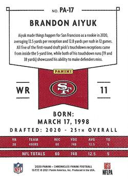 2020 Panini Chronicles Brandon Aiyuk ROOKIE RC #PA-17 San Francisco 49ers