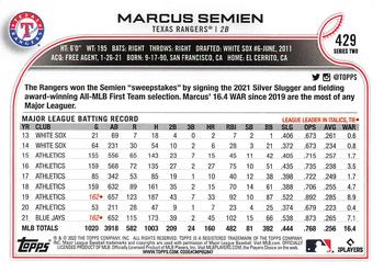 2022 Topps Marcus Semien #429 Texas Rangers