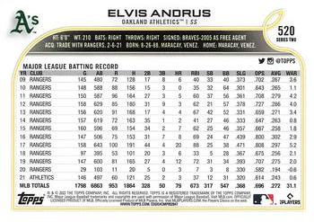 2022 Topps Elvis Andrus #520 Oakland Athletics