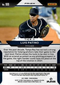 2021 Panini Prizm Luis Patino Rookie Silver Prizm #189 Tampa Bay Rays
