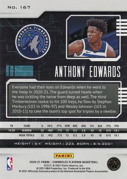 2020-21 Panini Chronicles Playbook Anthony Edwards Rookie Card #167 Timberwolves
