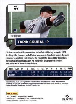 2022 Panini Donruss Tarik Skubal Base #92 Detroit Tigers