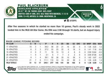2023 Topps Paul Blackburn #6 Oakland Athletics