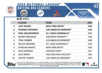 2023 Topps #43 NL AVG Leaders (Jeff McNeil / Freddie Freeman / Paul Goldschmidt)