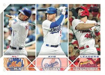 2023 Topps #43 NL AVG Leaders (Jeff McNeil / Freddie Freeman / Paul Goldschmidt)
