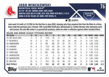 2023 Topps Josh Winckowski Rookie #76 Boston Red Sox