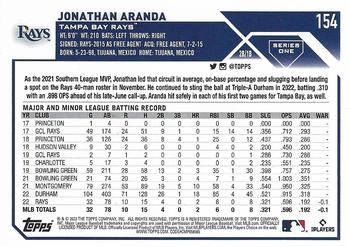 2023 Topps Jonathan Aranda Rookie #154 Tampa Bay Rays