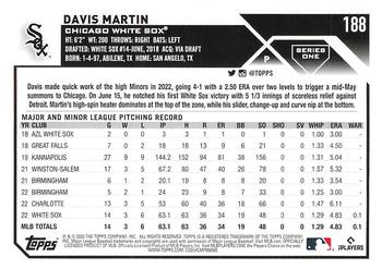 2023 topps Davis Martin Rookie #188 Chicago White Sox