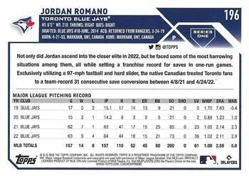 2023 Topps Jordan Romano #196 Toronto Blue Jays