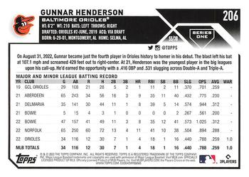 2023 Topps Gunnar Henderson Rookie #206 Baltimore Orioles