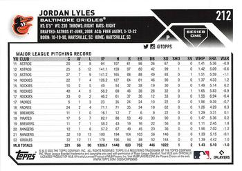 2023 Topps Jordan Lyles #212 Baltimore Orioles